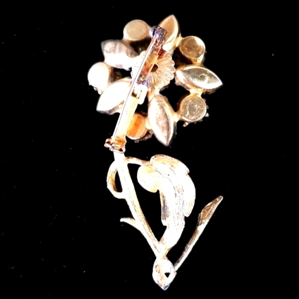 Vintage 1950s Faux Pearl Glass Stone Flower Brooch - Picture 5 of 9